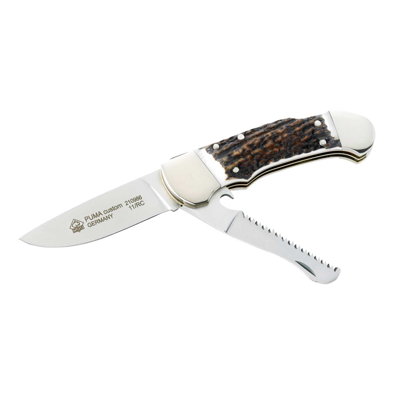 Puma CUSTOM Taschenmesser mit Säge, Hirschhorn