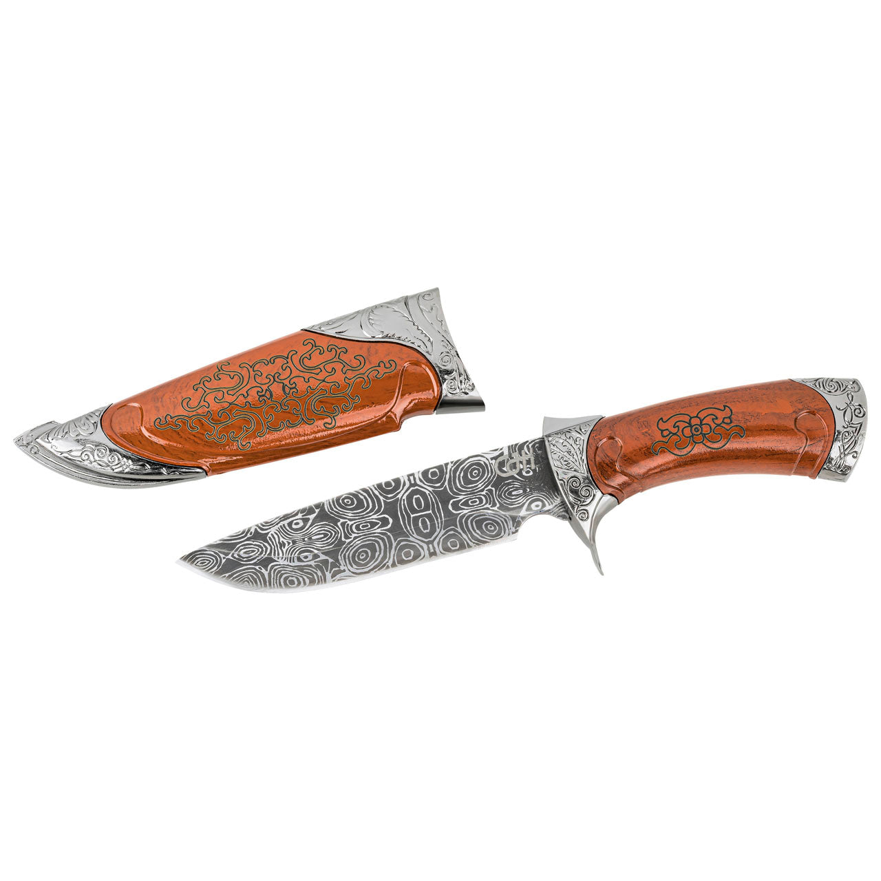 CJH Gürtelmesser, Damast Design geätzt